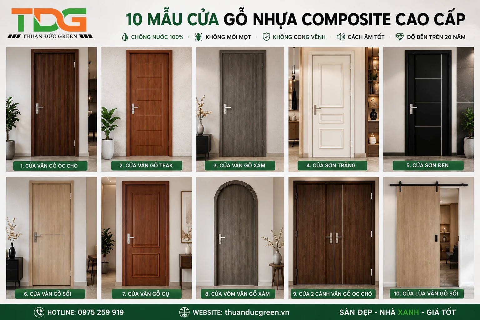 10 mẫu cửa gỗ nhựa composite cao cấp Thuận Đức Green